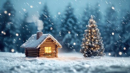 Fototapeta premium Cozy cabin christmas scene