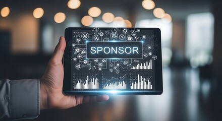 Handheld Tablet Displaying Sponsor Interface with Data Visualizations