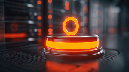 server room alarm icon hologram hovering above overheated rack risk mitigation metaphor illustration concept scene visual for commercial design use high detail quality stock image illustration concept