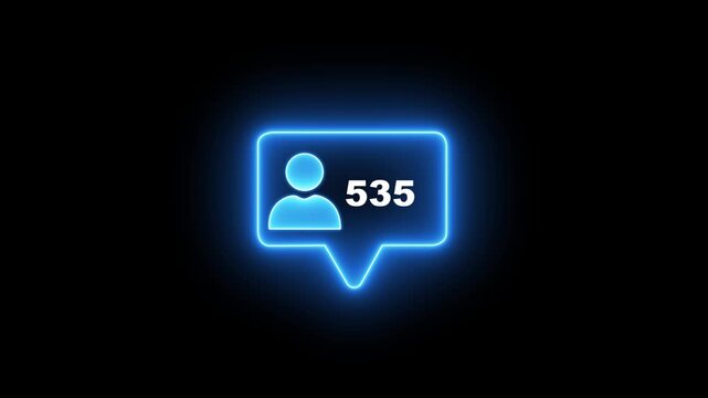 Glowing neon social media follower notification icon. The speech bubble outline glows in orange, featuring a blue neon user icon on the left and bold pink neon text reading 2000 on a black background