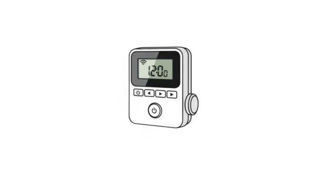 A digital thermostat with a clear display showing 1200 and four buttons, isolated on a transparent background - Powered by Adobe