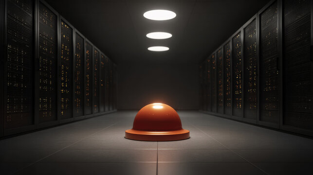 server room alarm icon hologram hovering above overheated rack risk mitigation metaphor illustration concept scene visual for commercial design use high detail quality stock image illustration concept - Powered by Adobe