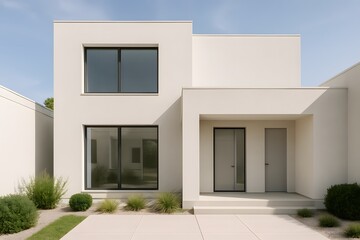 Modern Minimalist House Exterior with White Facade and Clean Architectural Lines