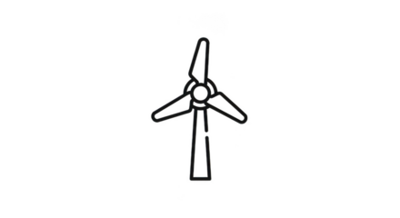 A simple black and white line drawing of a wind turbine isolated on a plain transparent background