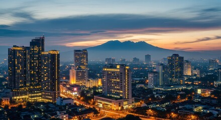 Obraz premium Cityscape at Dawn with Skyscrapers.