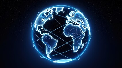 Fototapeta premium Abstract 3D Earth map with pastel blue and white networked connections, futuristic global visualization.