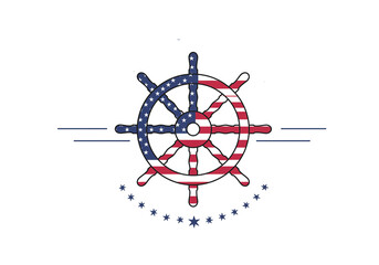Columbus day ship wheel with american flag colors isolated on transparent background