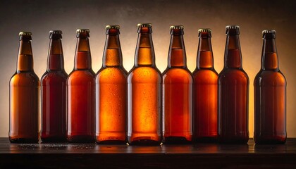 Amber beer bottles aligned