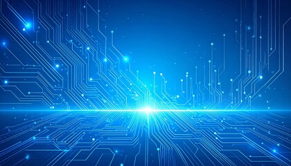 Abstract blue background with swirling light wave technology design