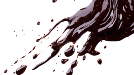 Splashing and dripping dark chocolate isolated against a background for design