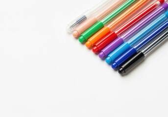 Fototapeta premium Vibrant colorful pens neatly arranged on white
