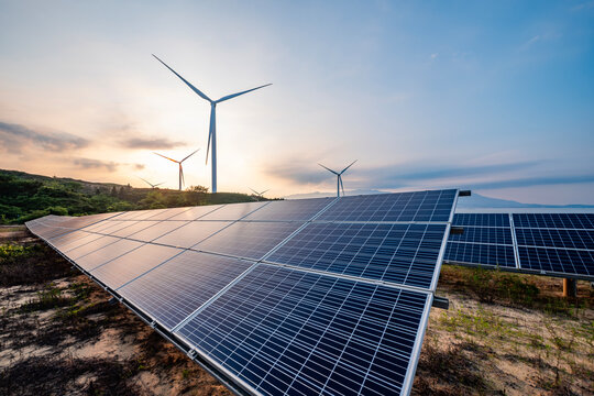 solar panels and wind turbines