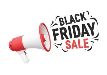 Megaphone announcing black friday sale isolated on transparent background