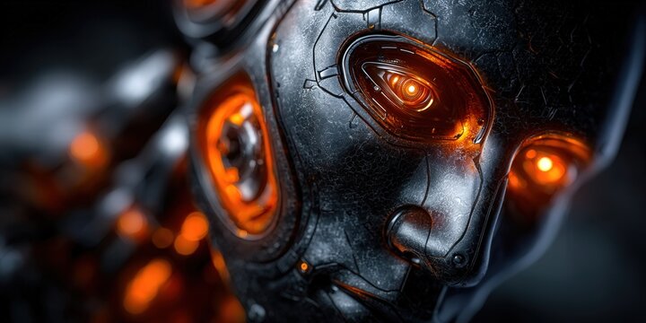 A futuristic robot with glowing eyes and a metallic design, perfect for ai or tech concepts.
