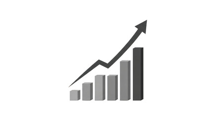 A 3d bar chart with an upward trending arrow shows growth and positive progress, isolated on transparent background