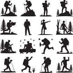 Hiking and Mountain Climbing Silhouettes Adventure Activities Keywords: hiking, mountain, climbing