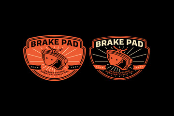 Brake pad retro badge logo vector design set for automotive garage. Vintage brake system pad emblem logo graphic pack for spare parts. Pad breaking system illustration label element for workshop © salzcreative