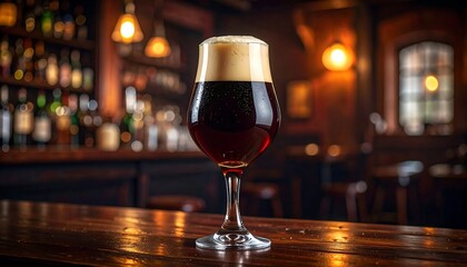Dark stout on wooden bar