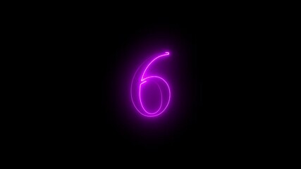 Neon text number 6 countdown icon violet color and black background . Neon number 6 with alpha channel, neon numbers, Bright neon glowing number 6 , Energy Neon Number 6 Animation. 4k video.. - Powered by Adobe