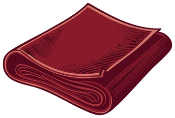 Vintage Book Illustration: Stack of Burgundy Paper with Curved Pages, Engraved Style