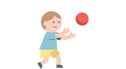 Animated Illustration of a Child Catching a Red Ball, Perfect for Educational Content and Children's Book Illustrations, Promoting Active Play and Skill Development.