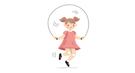 Cheerful Little Girl Skipping Rope in a Playful Illustration Style for Children's Educational Materials and Childhood Activity Promotion