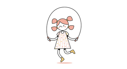 Minimalist illustration of a girl skipping rope, evoking childhood joy and promoting physical activity for health and wellness campaigns, children's books, and educational materials.
