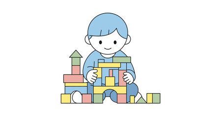 Cute toddler playing with colorful building blocks, fostering creativity and early learning skills in a safe and engaging environment, ideal for educational materials.