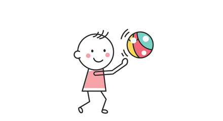 Playful Child Illustration with Ball on White Background for Educational Resources and Children's Content, Ideal for Promoting Child Development and Learning