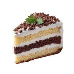 Delicious layered cake slice with white cream and chocolate crumb topping