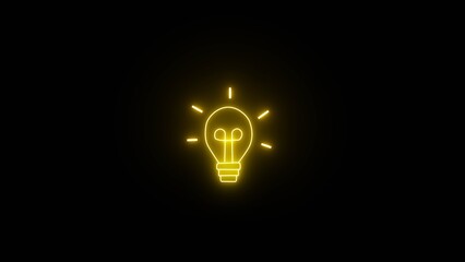 Bulb icon illustration neon arrow Energy idea. glowing Neon electric bulb icon on black background.