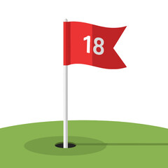 Golf Course Hole Illustration with Flag on the Green for Golfing Events, Tournaments, and Recreational Sport Design Projects