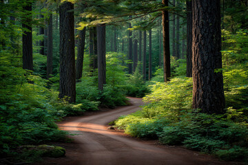 Obraz premium experience breathtaking beauty of oregon lush green forests in summer where towering trees create natural cathedral