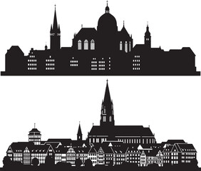 Fototapeta premium Two city skylines silhouettes vector trending microstock