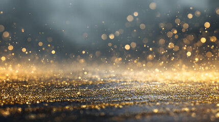 Background with falling god glitter particles. Rain f golden confetti with magc light, glamour. Beautifu animated christmas backgrund