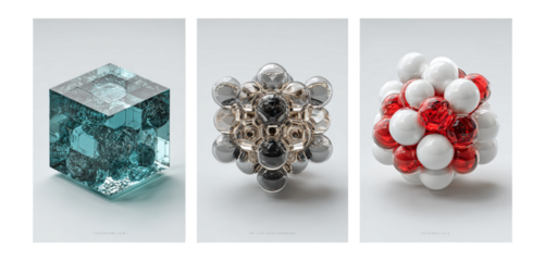 Abstract 3D Geometric Shapes in Clear, Metallic, and Colorful Designs