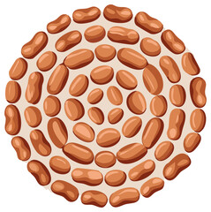 Fototapeta premium Numerous brown kidney beans or pinto beans forming a decorative circular pattern illustration