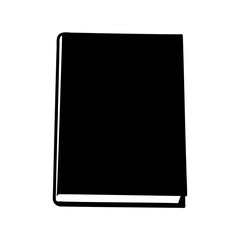 Silhouette of a closed hardcover book standing vertically on a white background