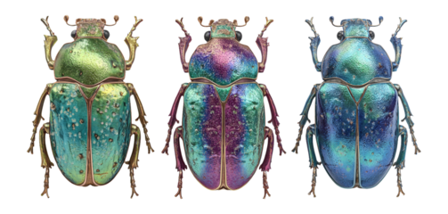 Colorful Beetles with Iridescent Shells and Unique Patterns