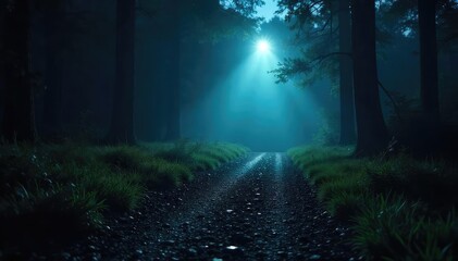 A lone flashlight beam cuts through the darkness, illuminating a mysterious path ahead Its powerful LED light casts long shadows, creating a sense of intrigue and exploration , object, outdoor