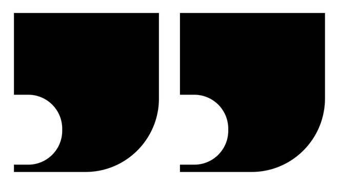 Double quotation marks icon for branding and marketing assets, slab rounded closing marks with cutout terminals, bold black punctuation symbol, solid for reviews, web and print