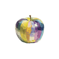 Textured Oil Painting Of A Multi Colored Apple With A Stem On A Transparent Background