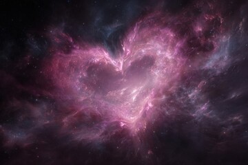 Fototapeta premium Ethereal Cosmic Heart Formation in Cosmic Nebula with Vibrant Pink and Purple Hues Illuminating the Vastness of Space