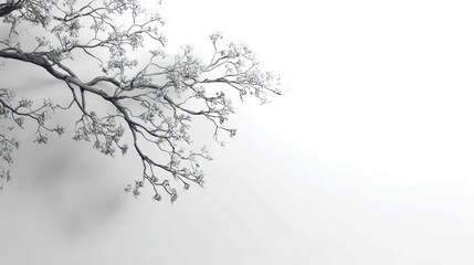 Pure white background with a soft shadow of a tree branch, elegant negative space, ultra-minimalist, perfect for overlaying quotes