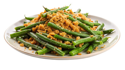 green beans on white plate isolated on white background