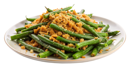 green beans on white plate isolated on white background
