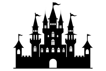 Castle silhouette vector illustration in a fantasy medieval style