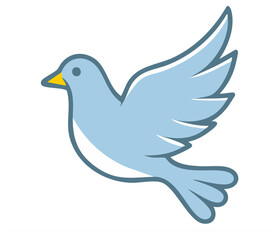 Minimalist blue bird flying illustration with spread wings, symbolizing peace and freedom