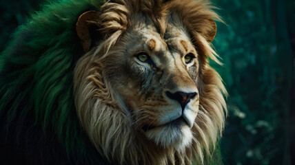 A beautiful Portrait of an Ornate Green Lion