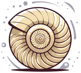Obraz premium Stylized Fossil Shell Graphic Illustration with Swirls and Concentric Rings Design